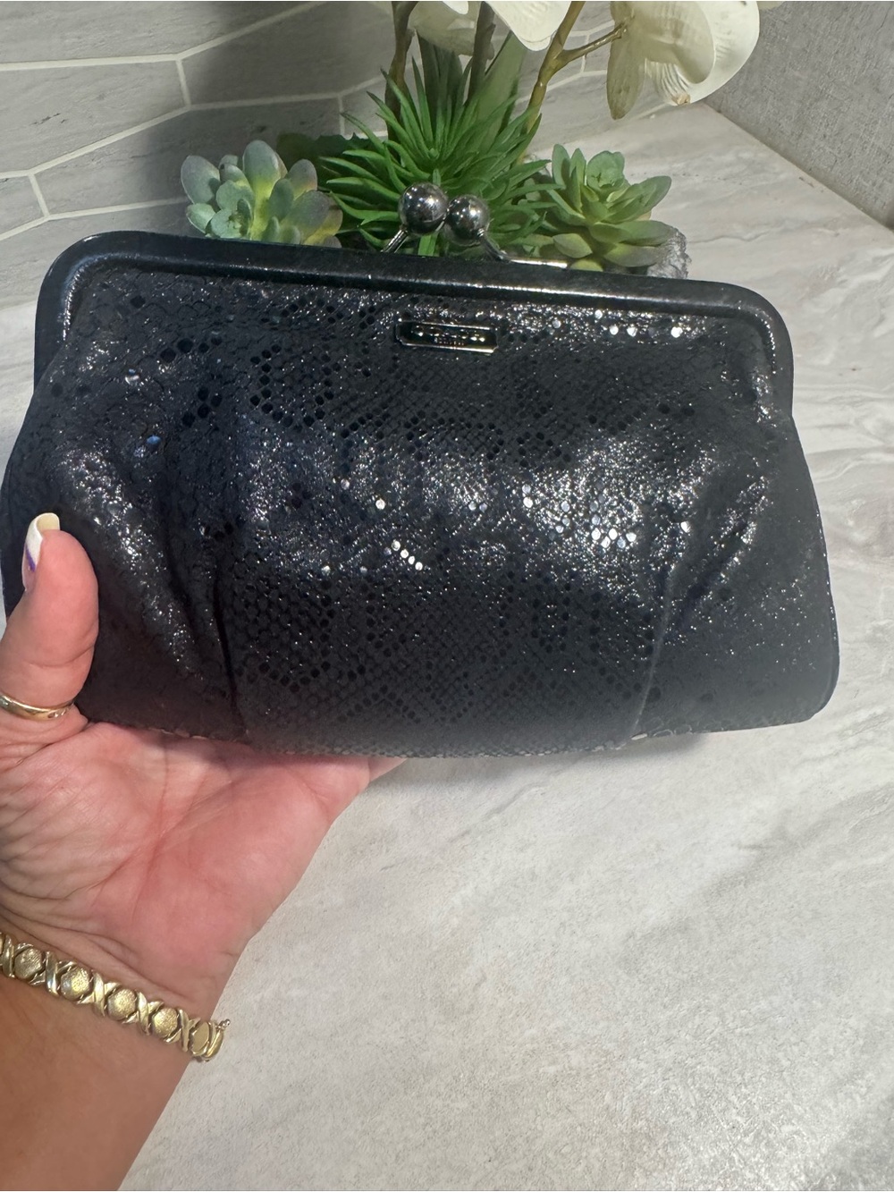 EUC Coach KISS LOCK Subtle Snake-Print Crossbody Chain or Clutch - STUNNING